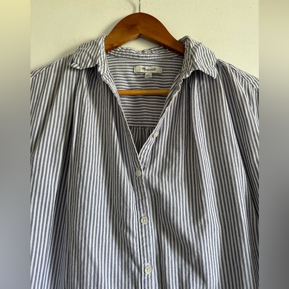 Madewell Central Shirt in Benton Stripe Blue/White Button Down Blouse size XXS - Picture 8 of 10